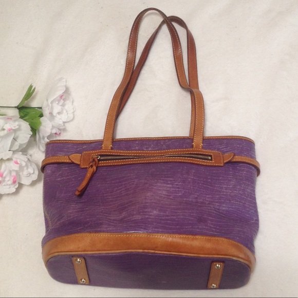 Dooney & Bourke Purple and Light Brown Shoulder Tote Bag - Picture 5 of 16
